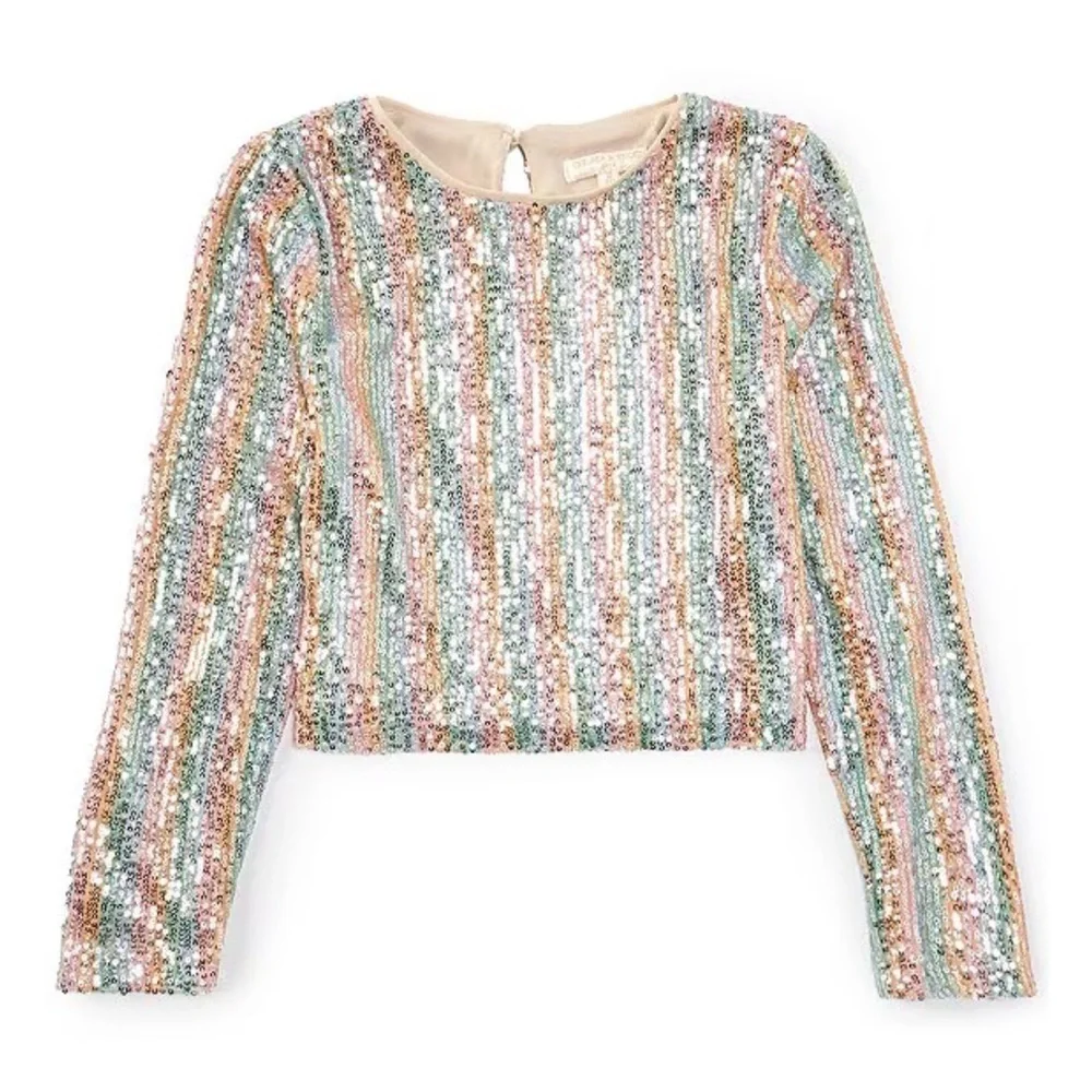 Chelsea & Violet Girls Sequin Bell Bottom Pink Silver Rainbow Pants NEW Size L